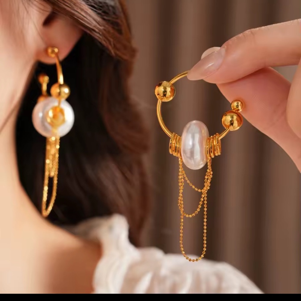 Gold-Tone Pearl Hoop Earrings